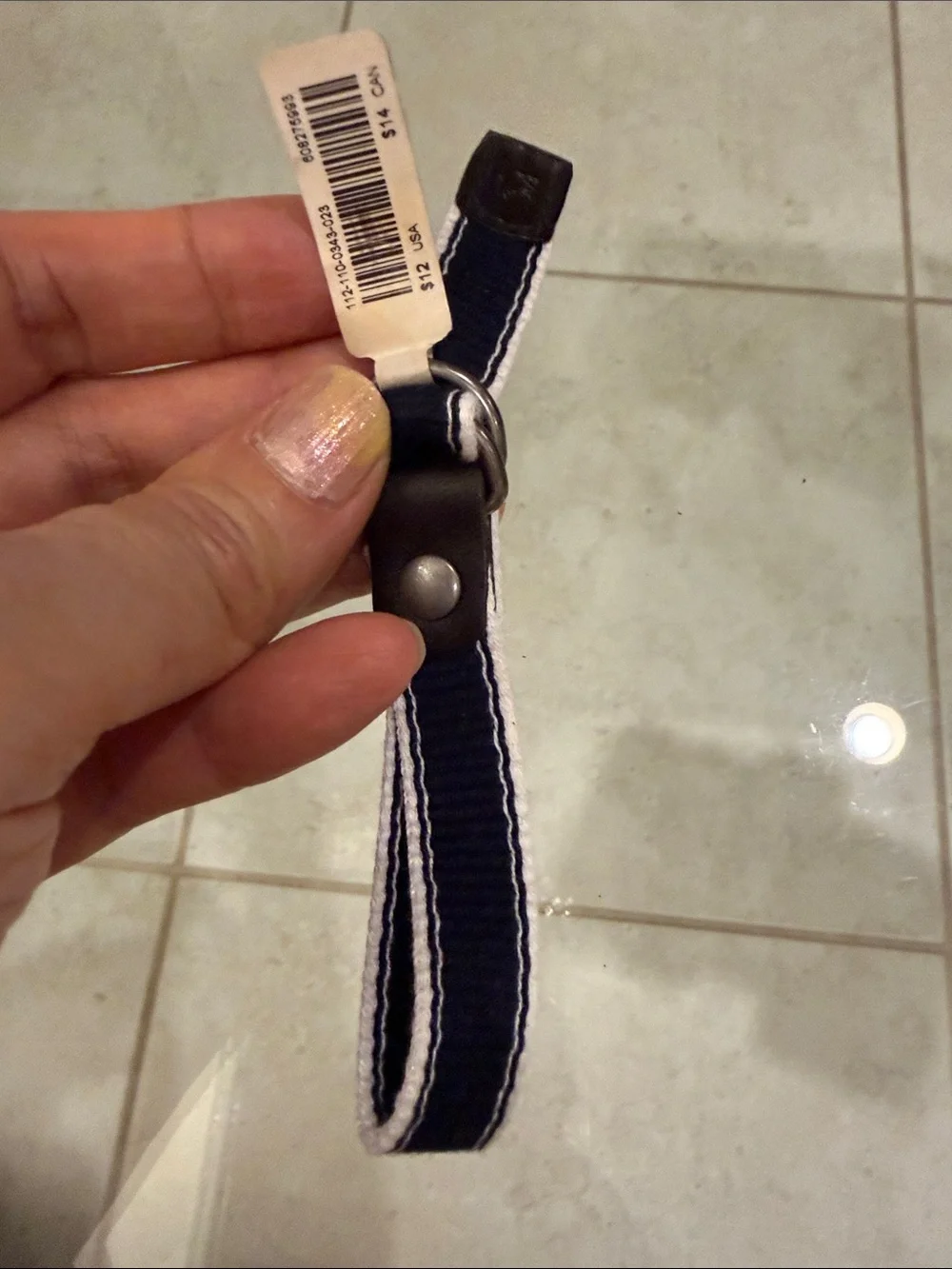abercrombie kids Navy and White Webbing Belt with Brown Leather Accents